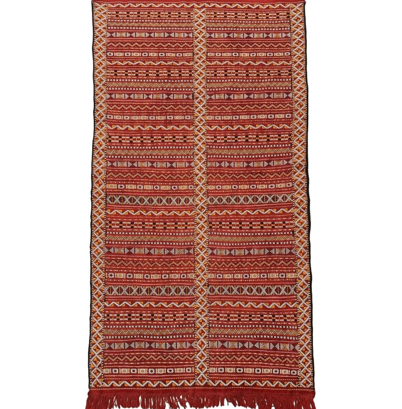 Moroccan Kilim Rug 4x8, Flatweave, Bohemian, Red Ivory Orange by Jewel Rugs