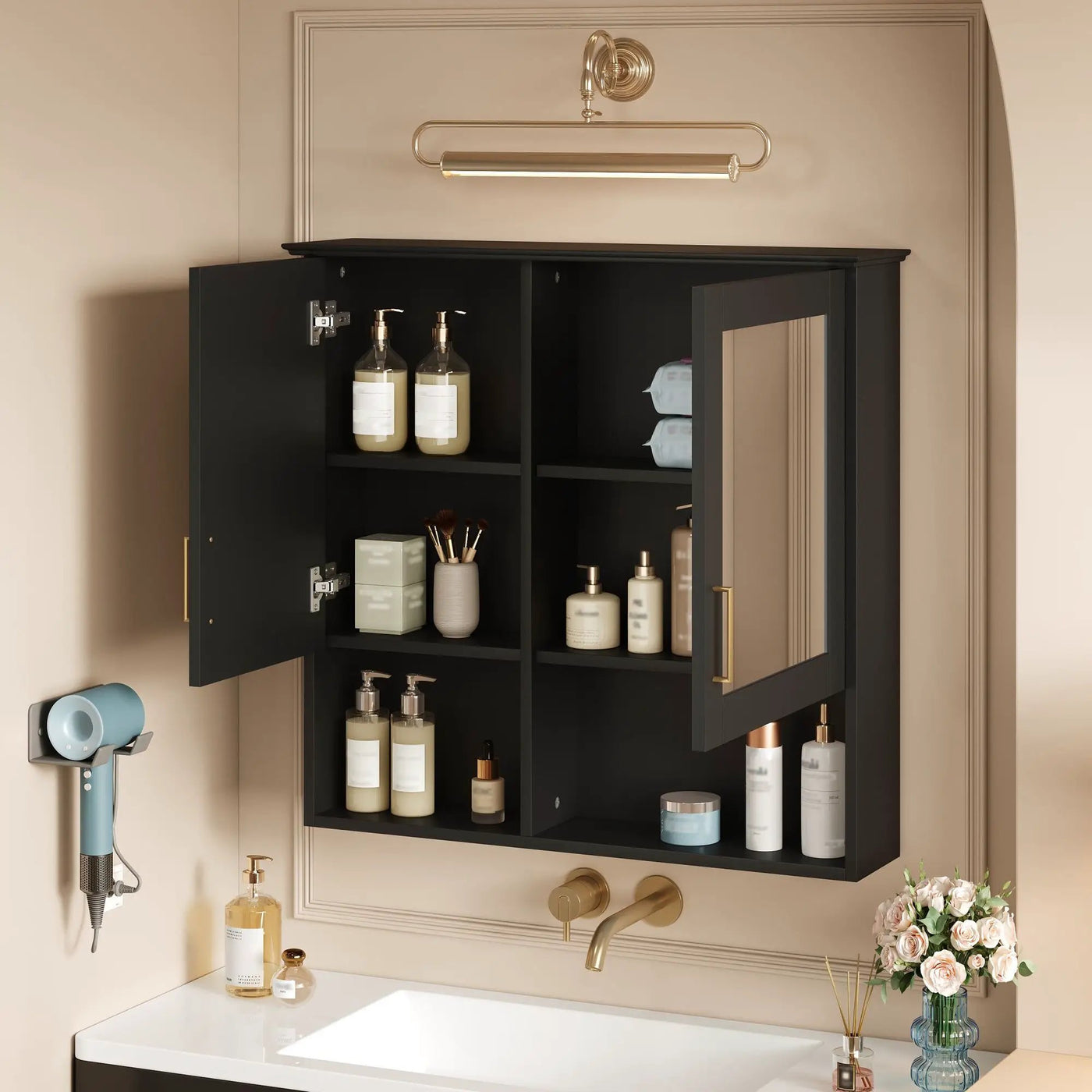 2 In 1 Wall-Mounted Mirror Cabinet With Adjustable Shelves, Soft-Close Doors, High-Definition Mirror & Storage by Unique Piece Furniture
