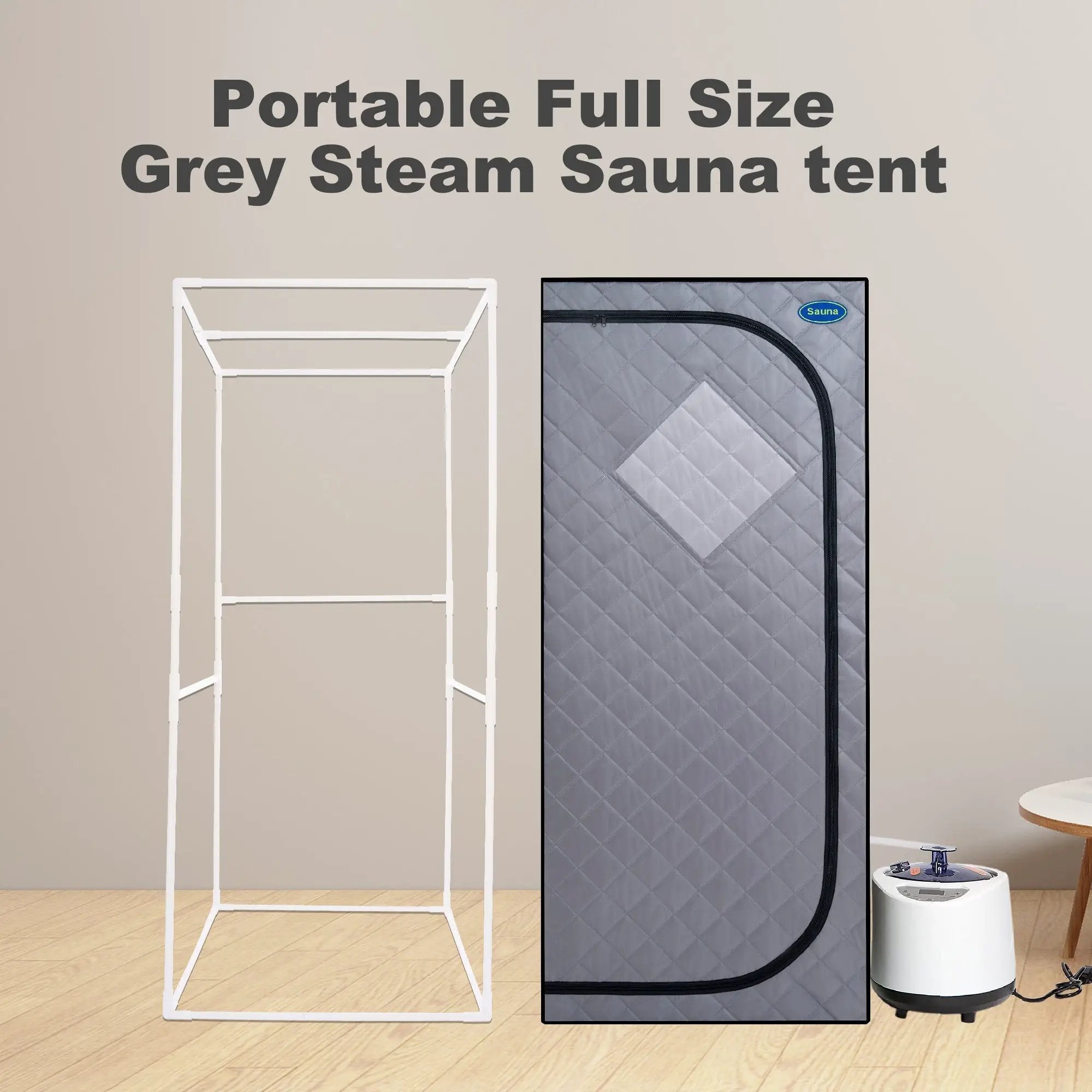 Full Size Portable Grey Steam Sauna tent–Personal Home Spa, with Steam Generator, Remote Control, Foldable Chair, Timer and PVC Pipe Connector Easy to Install.Fast heating, with FCC Certification by HouseOfZazla