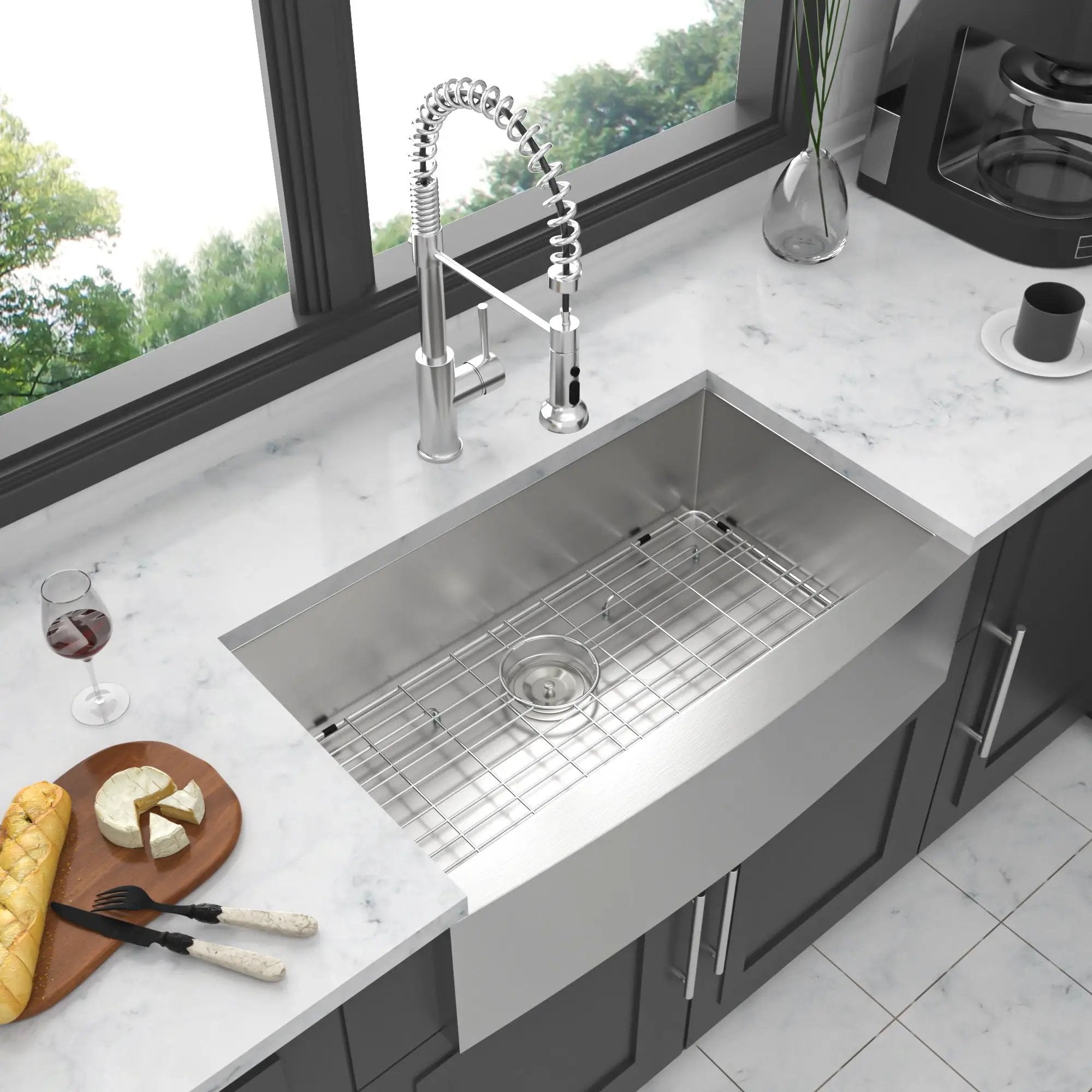 Farmhouse 36" Kitchen Sink Stainless Steel Apron Front - Brushed Nickel by HouseOfZazla