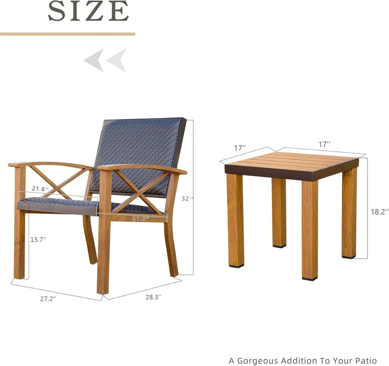 Patio Bistro Set 3 Pieces with Wood Grain Aluminum Wicker by HouseOfZazla