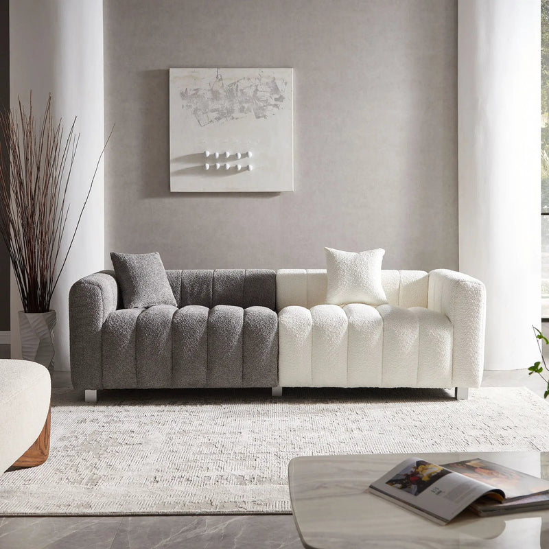 3 Seater Sofa With Metal Base Legs And 2 Pillows In +, 87.4" Premium Couch For Living Room - White / Gray by HouseOfZazla