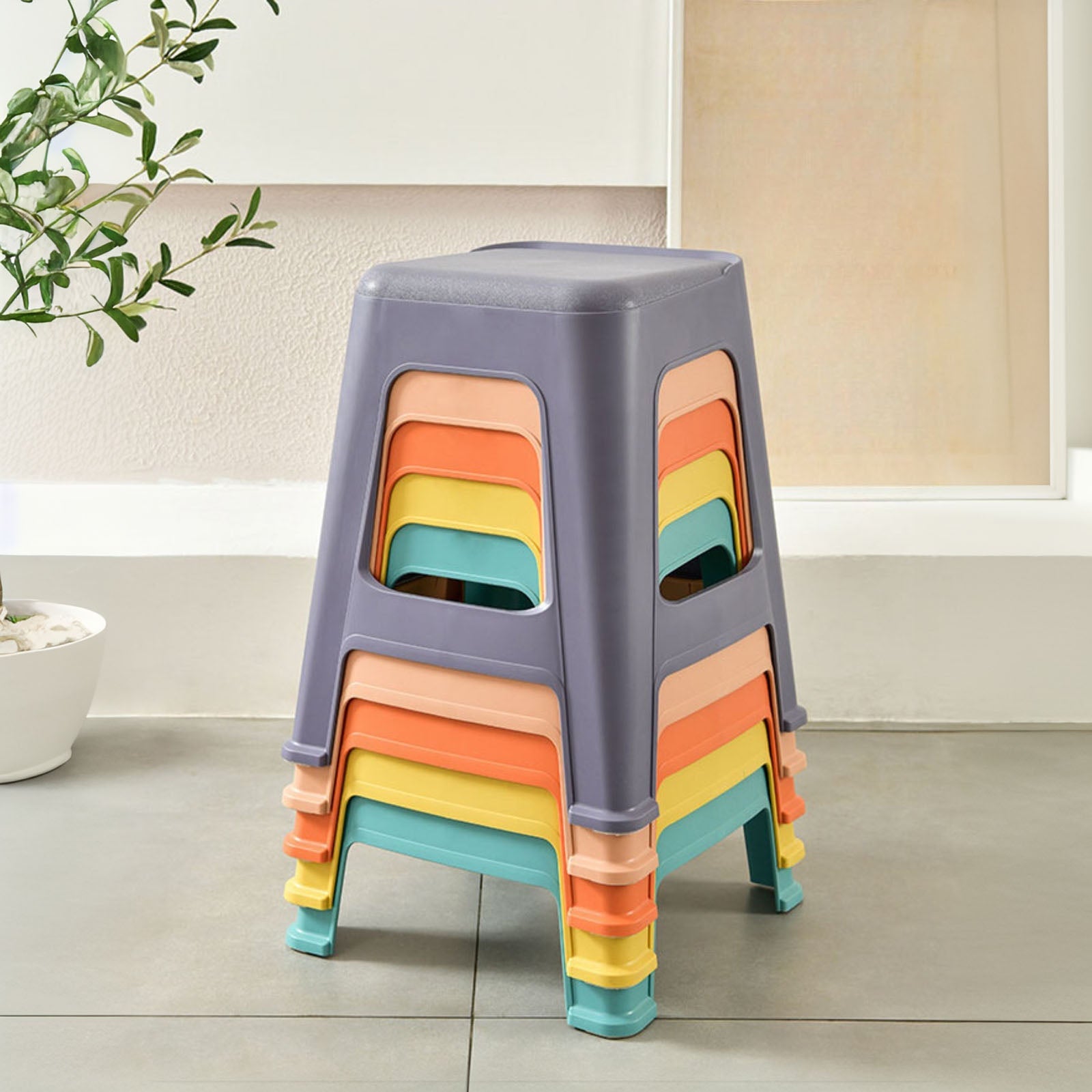 5 Pack Stackable Classroom Stools, 18.8" Height Colorful Nesting Plastic Stool by HouseOfZazla
