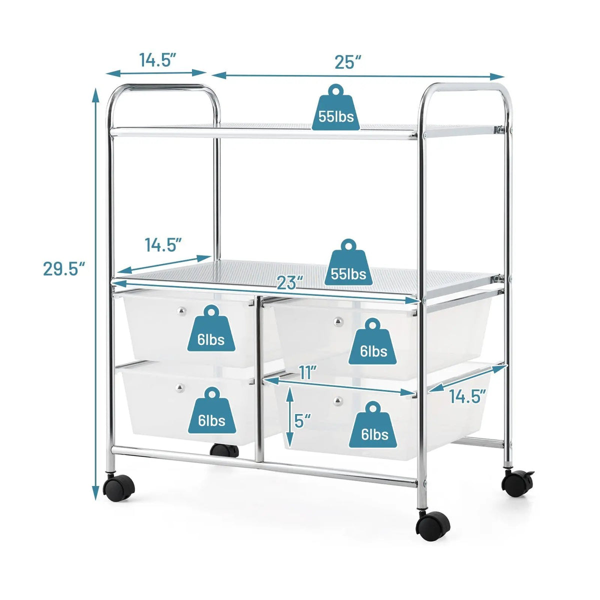 Mobile 4 Drawers Shelves Rolling Storage Cart Rack, photo 5 of 15