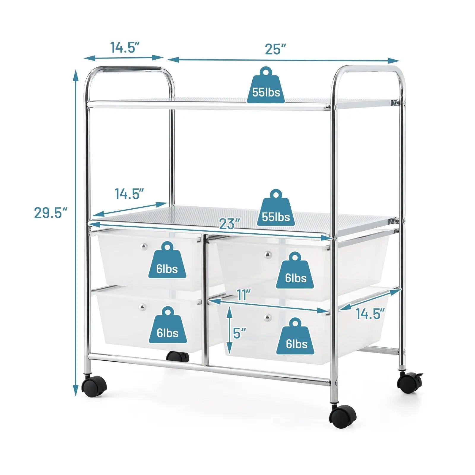 Mobile 4 Drawers Shelves Rolling Storage Cart Rack by DirectDeals
