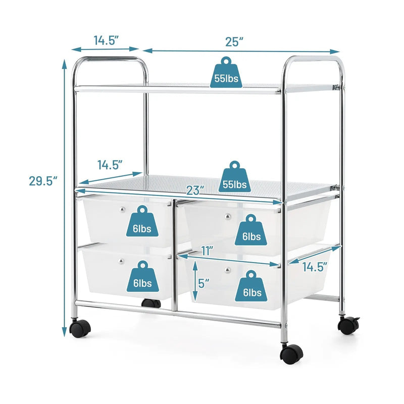 Mobile 4 Drawers Shelves Rolling Storage Cart Rack by DirectDeals