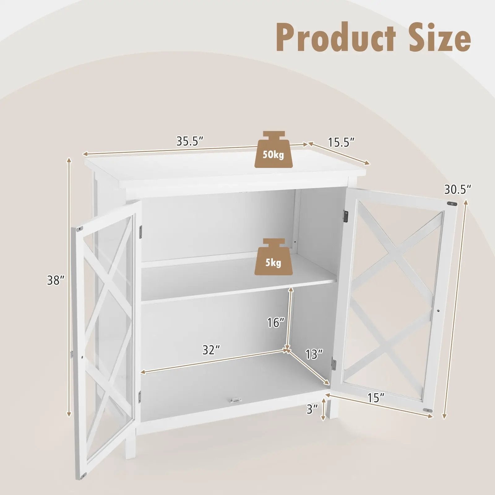 Freestanding Kitchen Buffet Cabinet with Glass Doors and Adjustable Shelf by DirectDeals