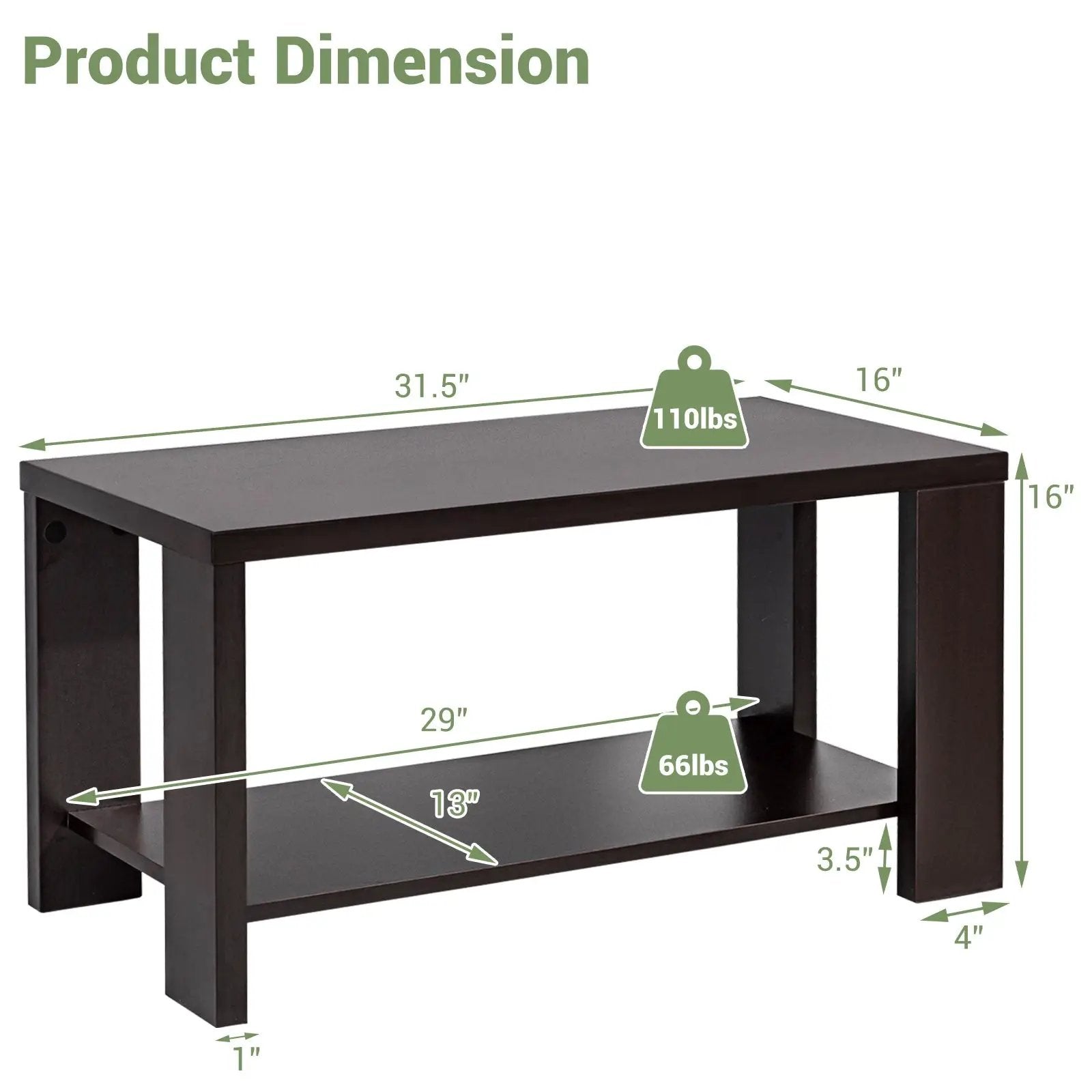 Rectangular Cocktail Coffee Table with Storage Shelf by DirectDeals