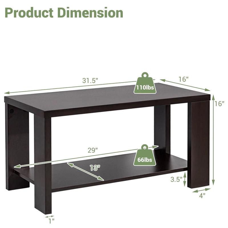 Rectangular Cocktail Coffee Table with Storage Shelf by DirectDeals