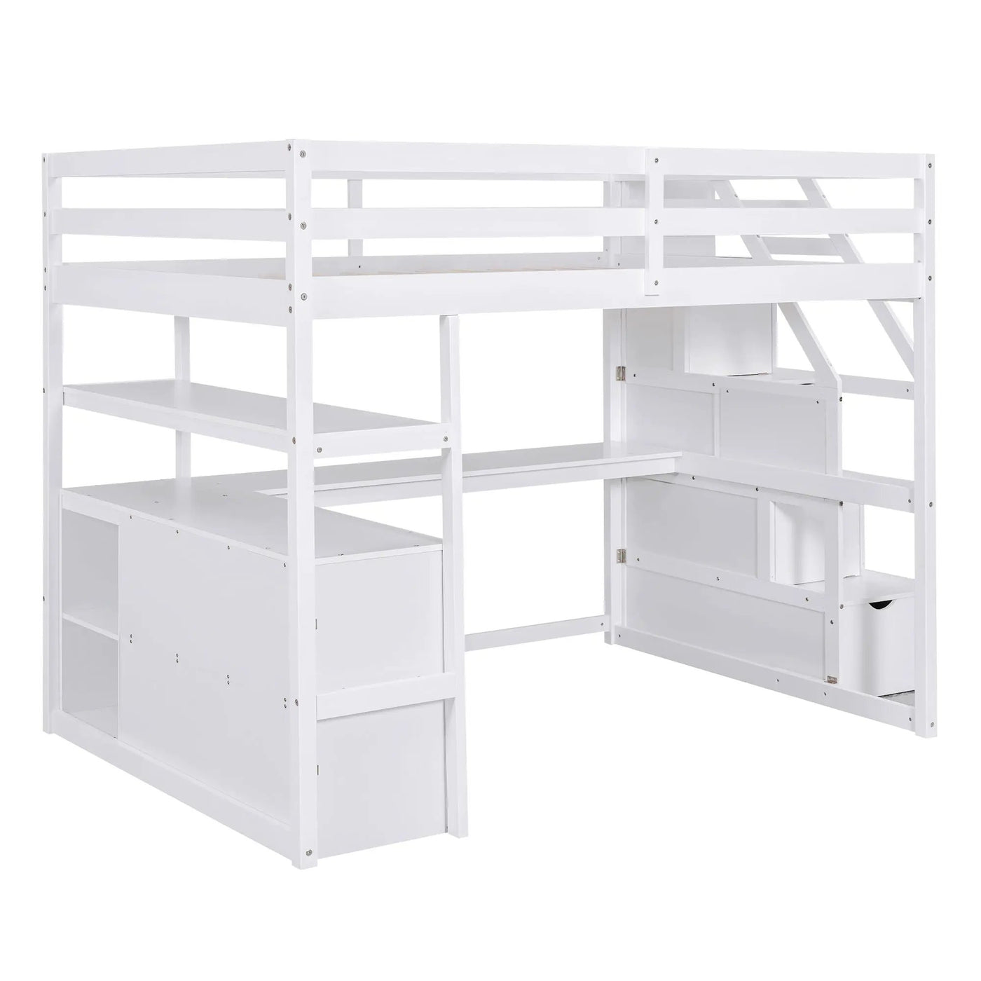 Loft Bed With Desk, Shelves, 2 Drawers, Storage Staircase by HouseOfZazla