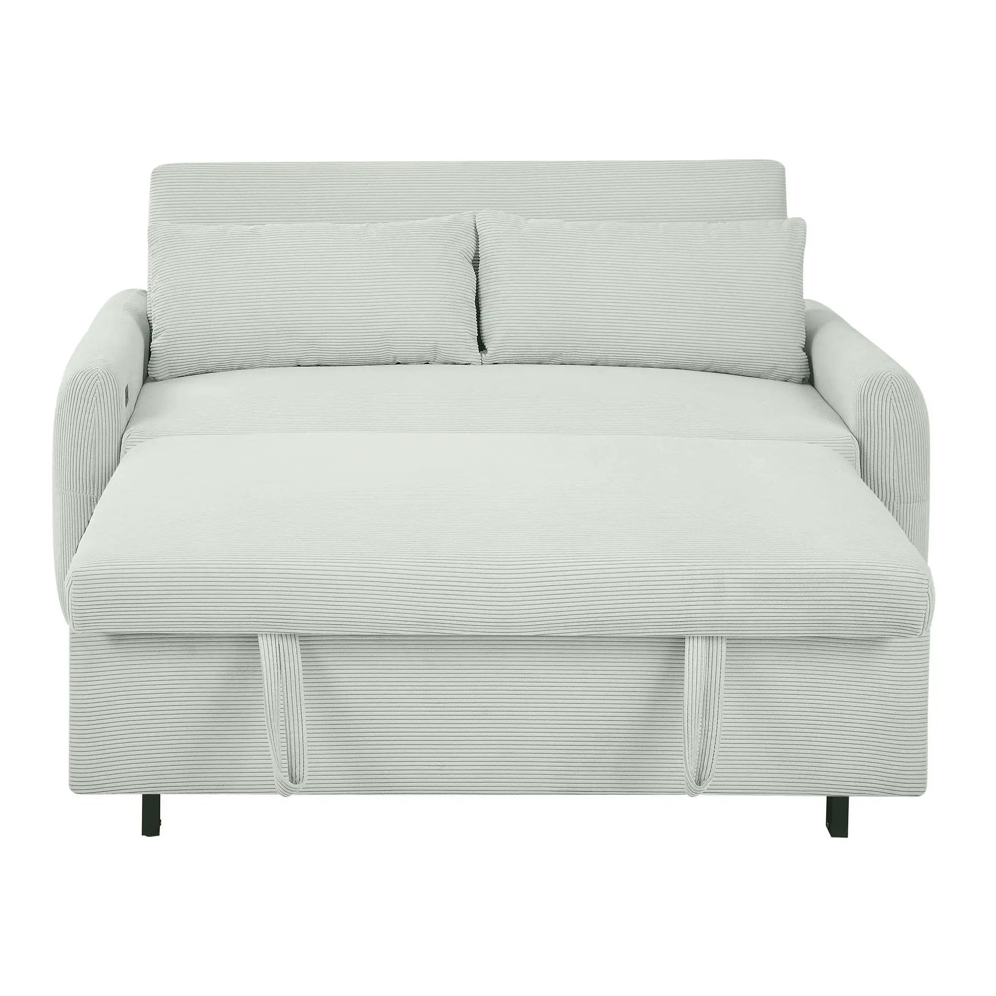 Pull-Out 2 Seat Modern Sleeper Sofa With 2 Throw Pillows And USB Ports by HouseOfZazla