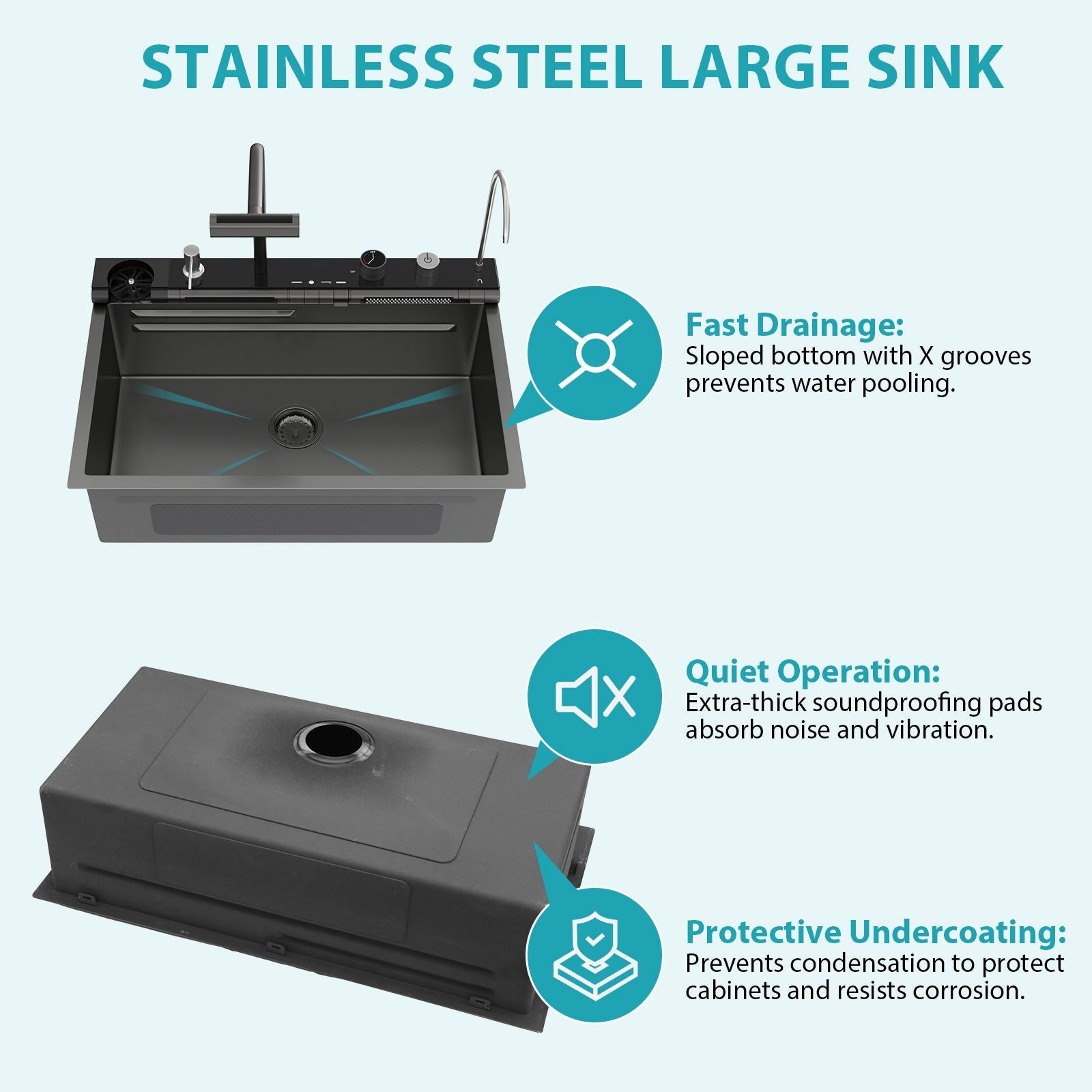 30" Single Bowl Kitchen Sink With Smart LED Faucet by HouseOfZazla