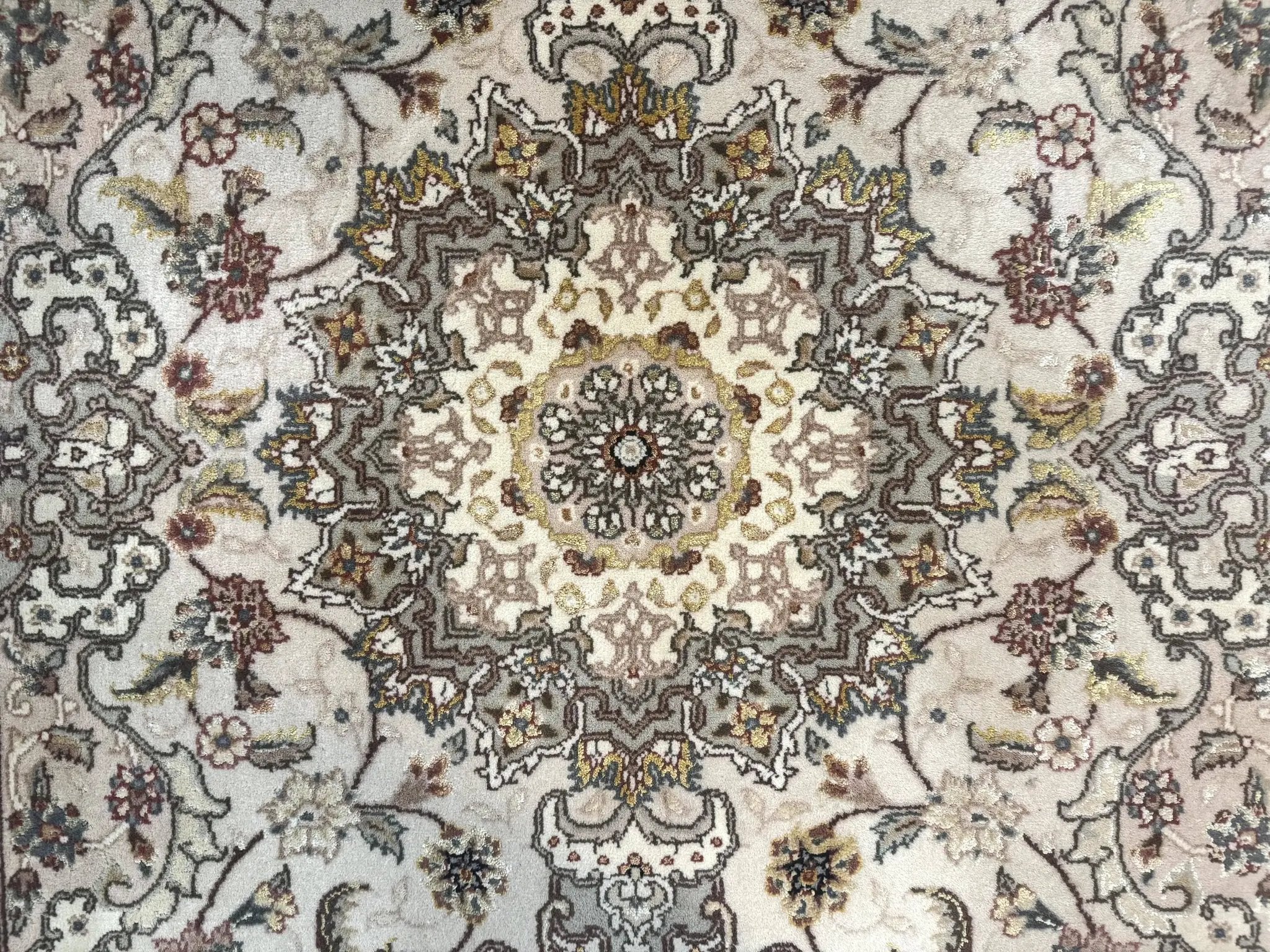 Pak Persian Rug 4x6, Floral Medallion, Beige, Wool and Silk Highlights, Vintage Handmade Rug by Jewel Rugs