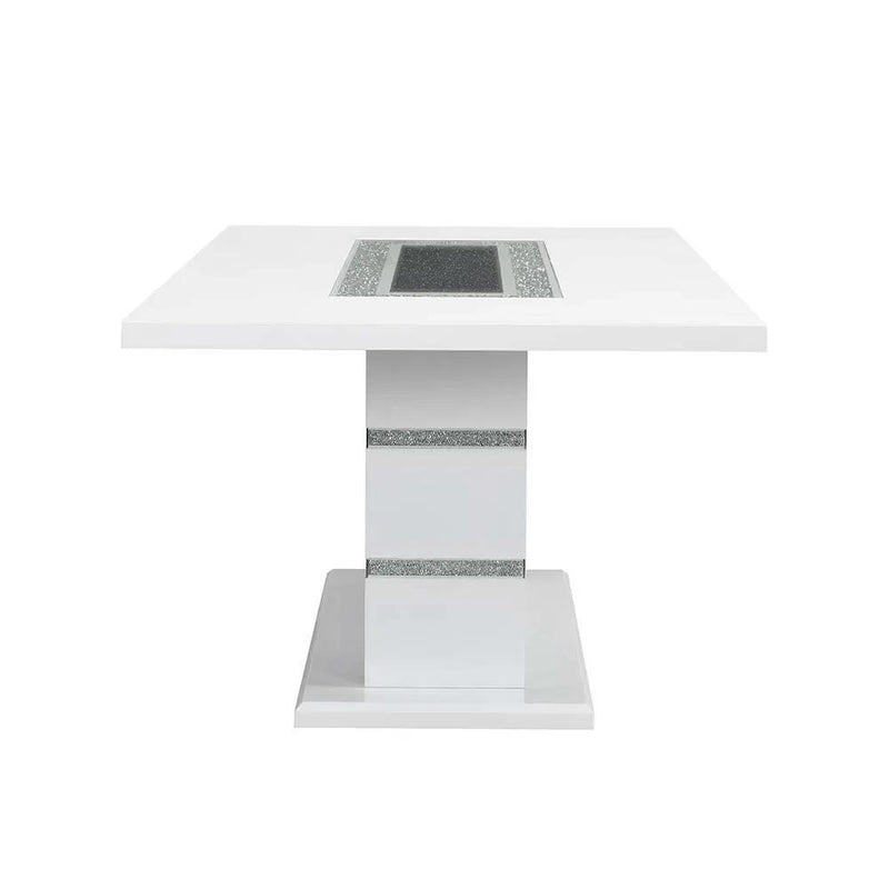 Elizaveta - Dining Table With Pedestal Base - Faux Crystal Diamonds & White High Gloss by Unique Piece Furniture