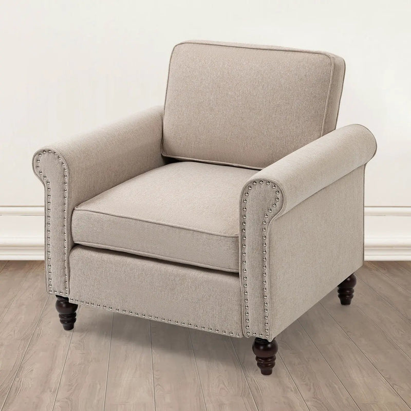 Modern Upholstered Accent Chair Armchair, Fabric Reading Living Room Side Chair, Single Sofa - Light Beige by HouseOfZazla