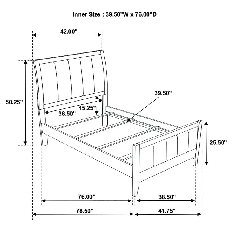 Twin Panel Bed With Headboard And Tapered Legs - Brown