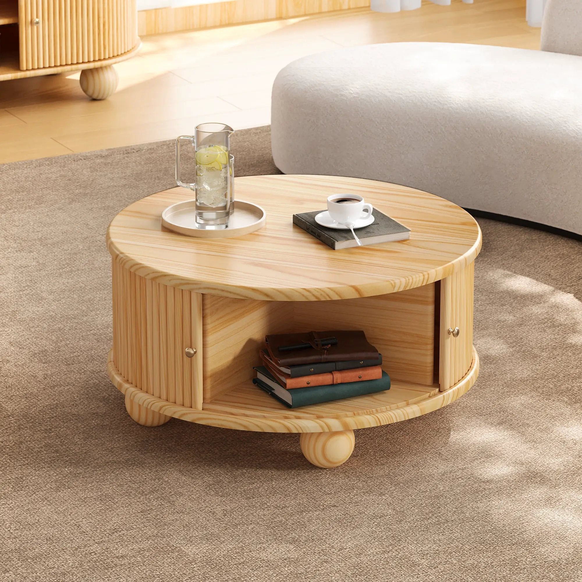 Round Fluted Coffee Table with Storage by HouseOfZazla