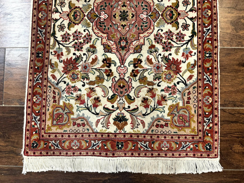 Small Persian Tabriz Rug 2x3, Floral Medallion, Wool and Silk, 340 KPSI by Jewel Rugs
