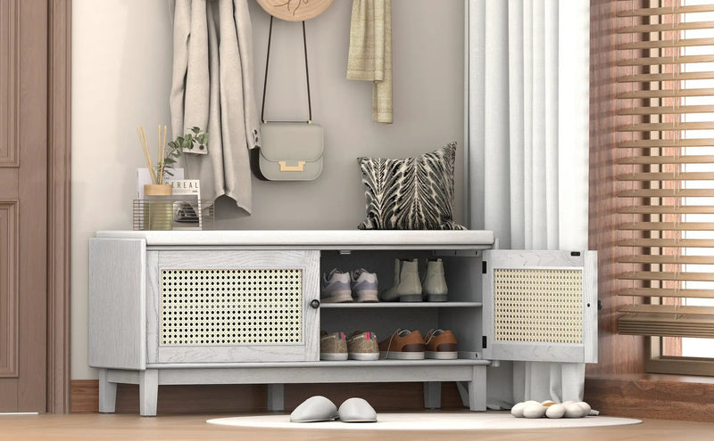 TREXM Boho Rattan Entryway Bench with Storage by HouseOfZazla