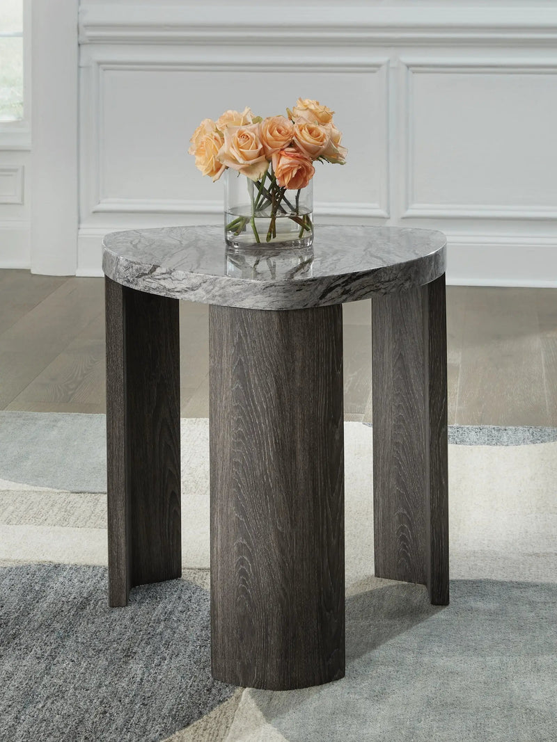 Surmour - Triangle End Table - Gray / Brown by Unique Piece Furniture