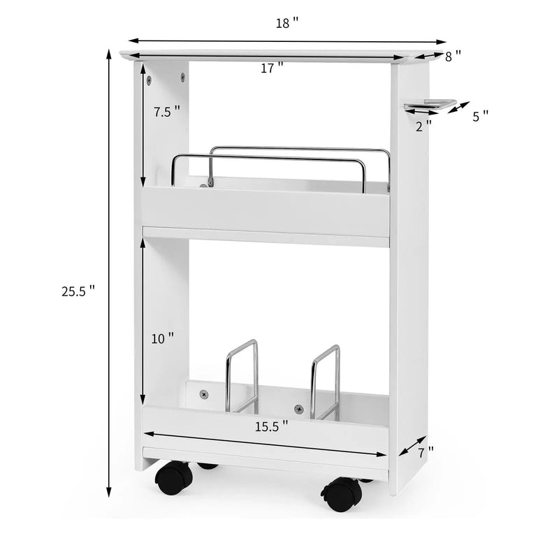 Slim Rolling 3-Tier Bathroom Mobile Shelving Cabinet wih Handle by DirectDeals