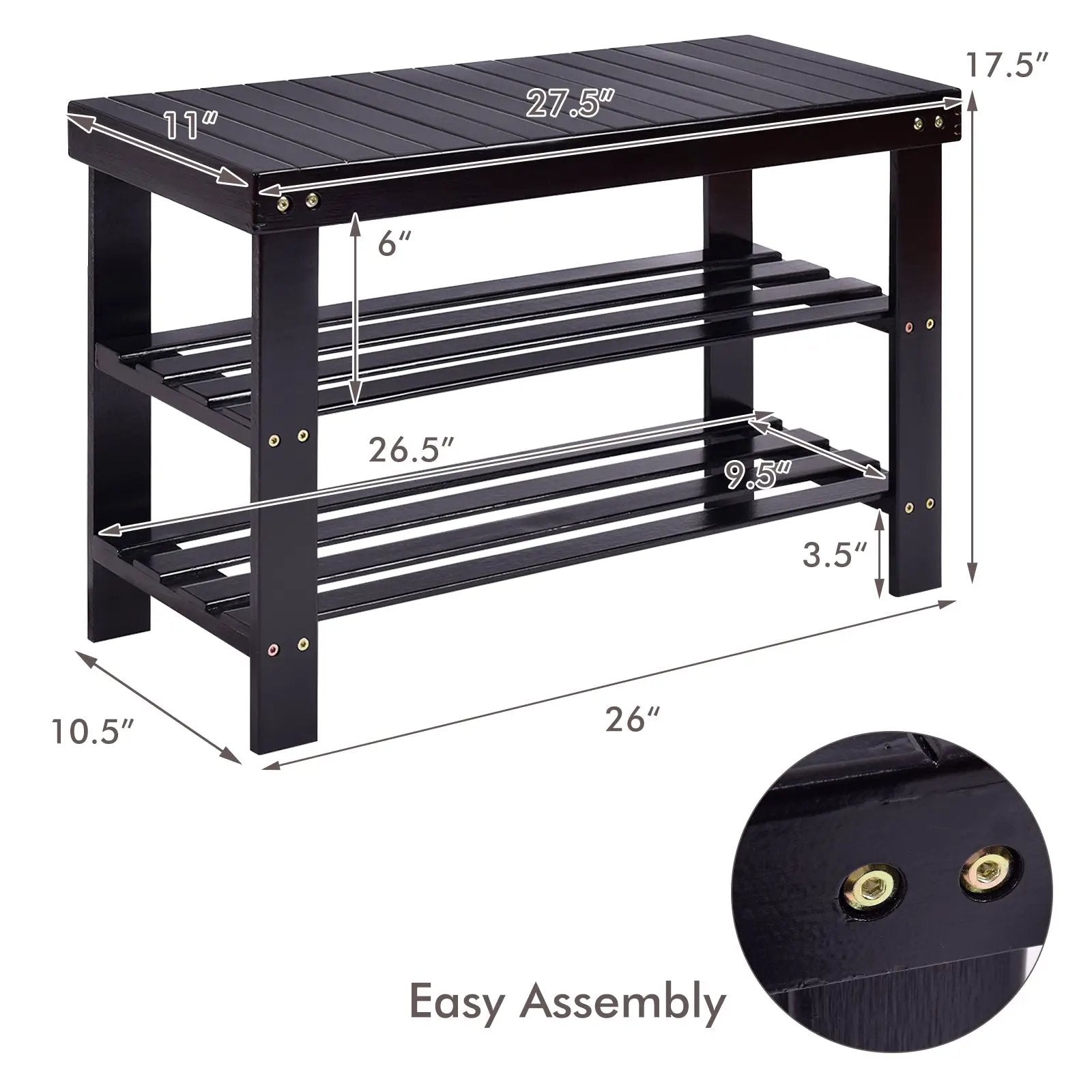 3 Tier Bamboo Bench Storage Shoe Shelf-Natural by DirectDeals