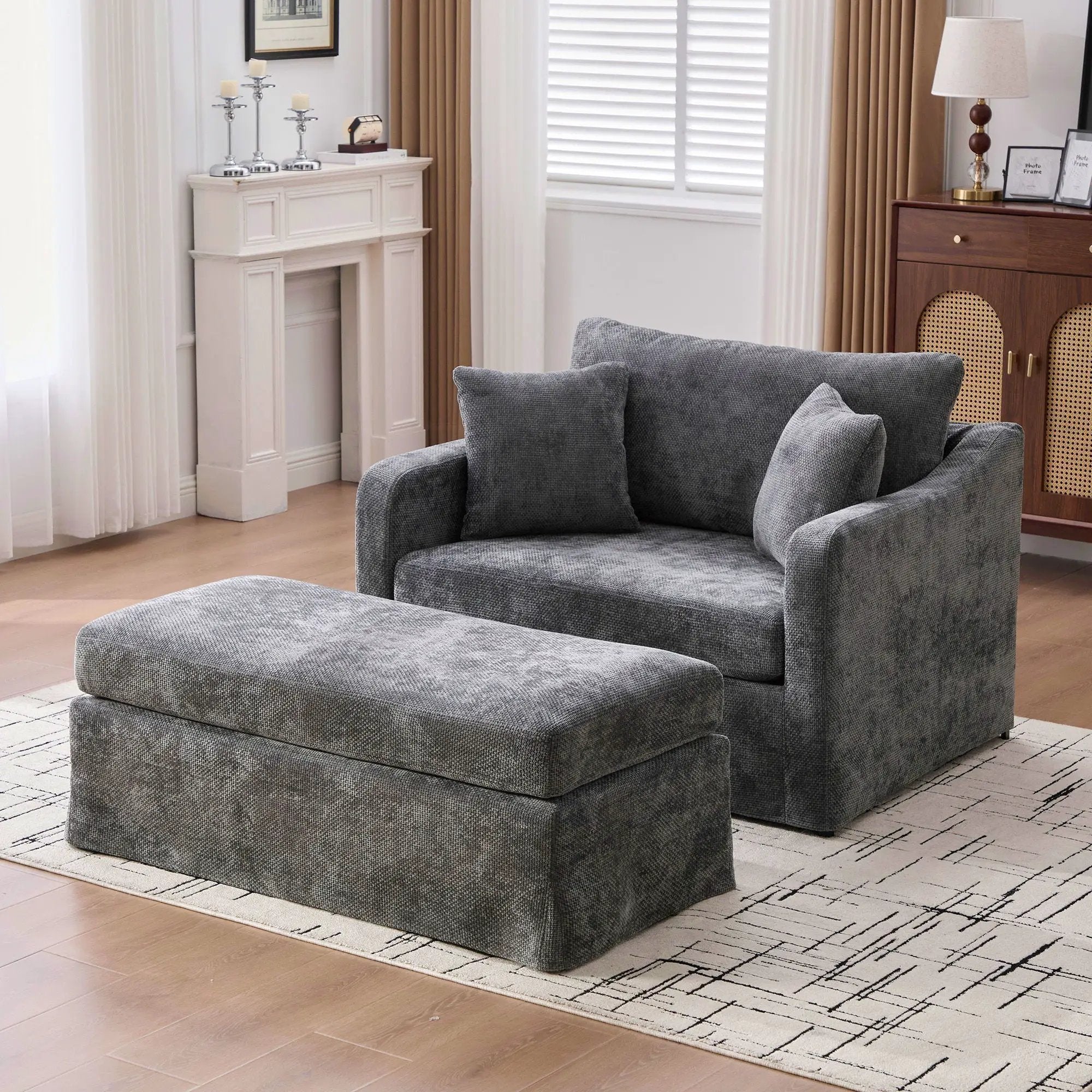 Accent Chair With Ottoman, Includes 2 Bolster Pillows by Unique Piece Furniture