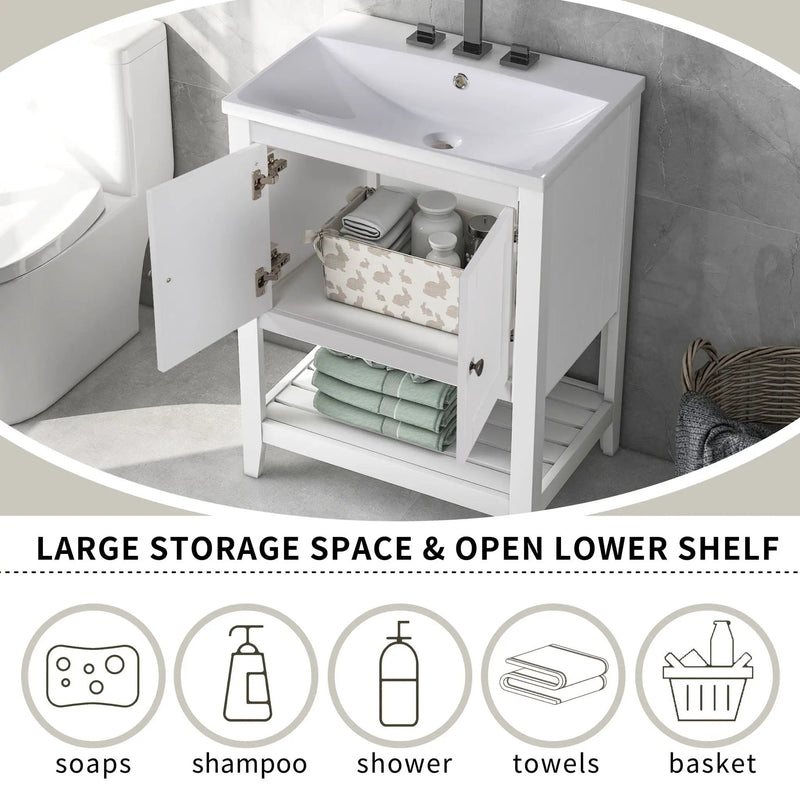 Bathroom Vanity Base Only, Soild Wood Frame, Bathroom Storage Cabinet With Doors And Open Shelf by HouseOfZazla