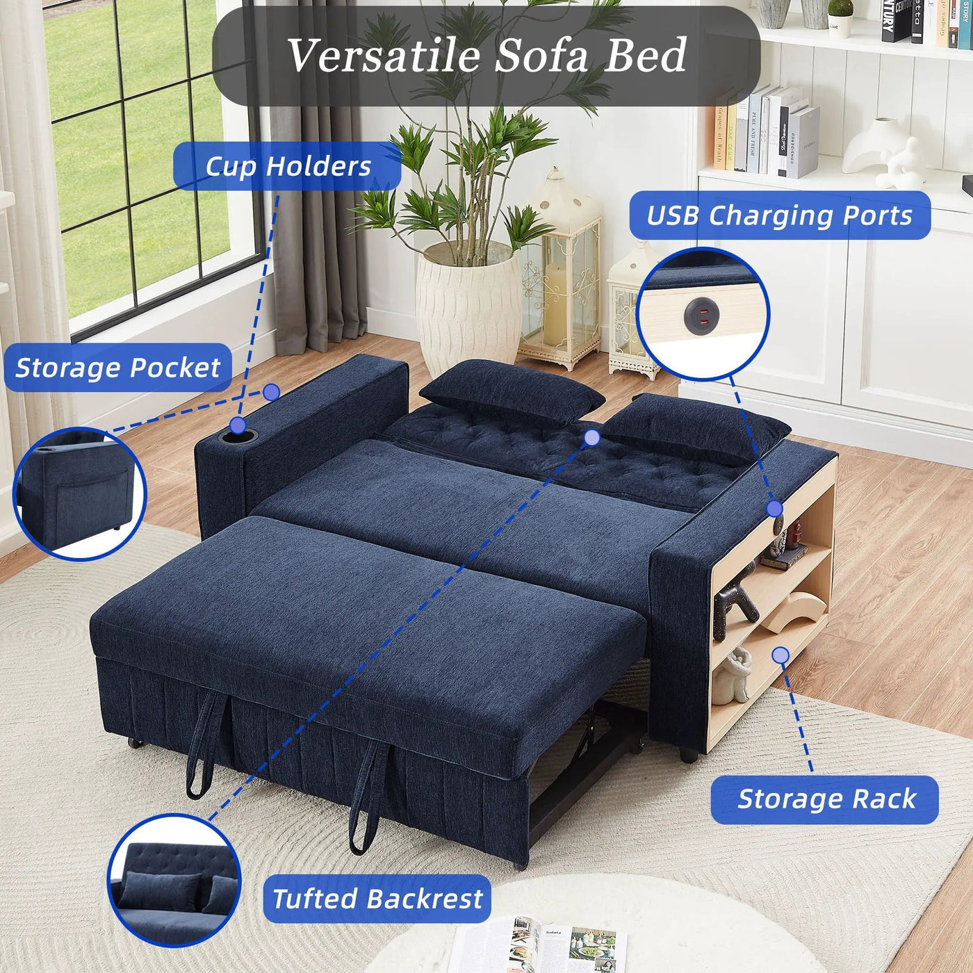Pull-Out Sofa Bed Convertible Couch With Adjustable Backrest For Living Room by Unique Piece Furniture