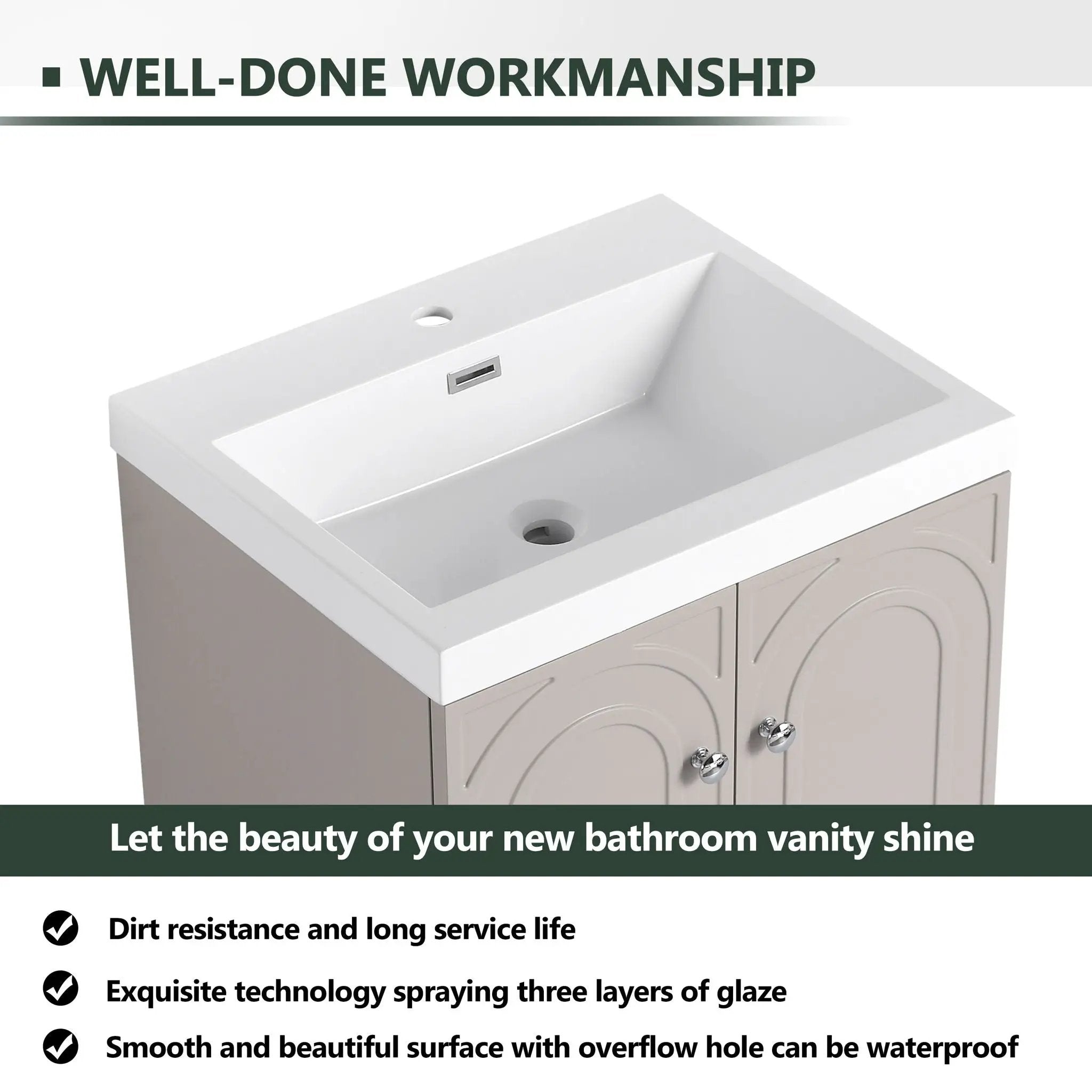 Contemporary Freestanding Bathroom Vanity With Resin Sink & Soft-Close Cabinet Doors by HouseOfZazla