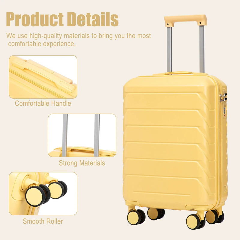 20 Inch ABS Hard Shell Travel Checked Luggage - Yellow by HouseOfZazla
