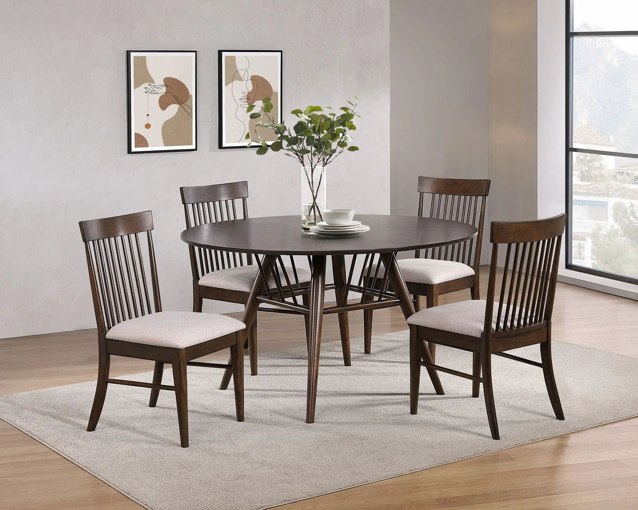 Everton Round 53-inch Wood Dining Table Dark Walnut by Unique Piece Furniture