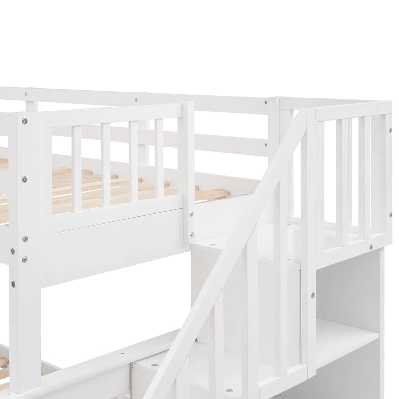 Stairway Bunk Bed With Storage And Guard Rail For Bedroom by HouseOfZazla