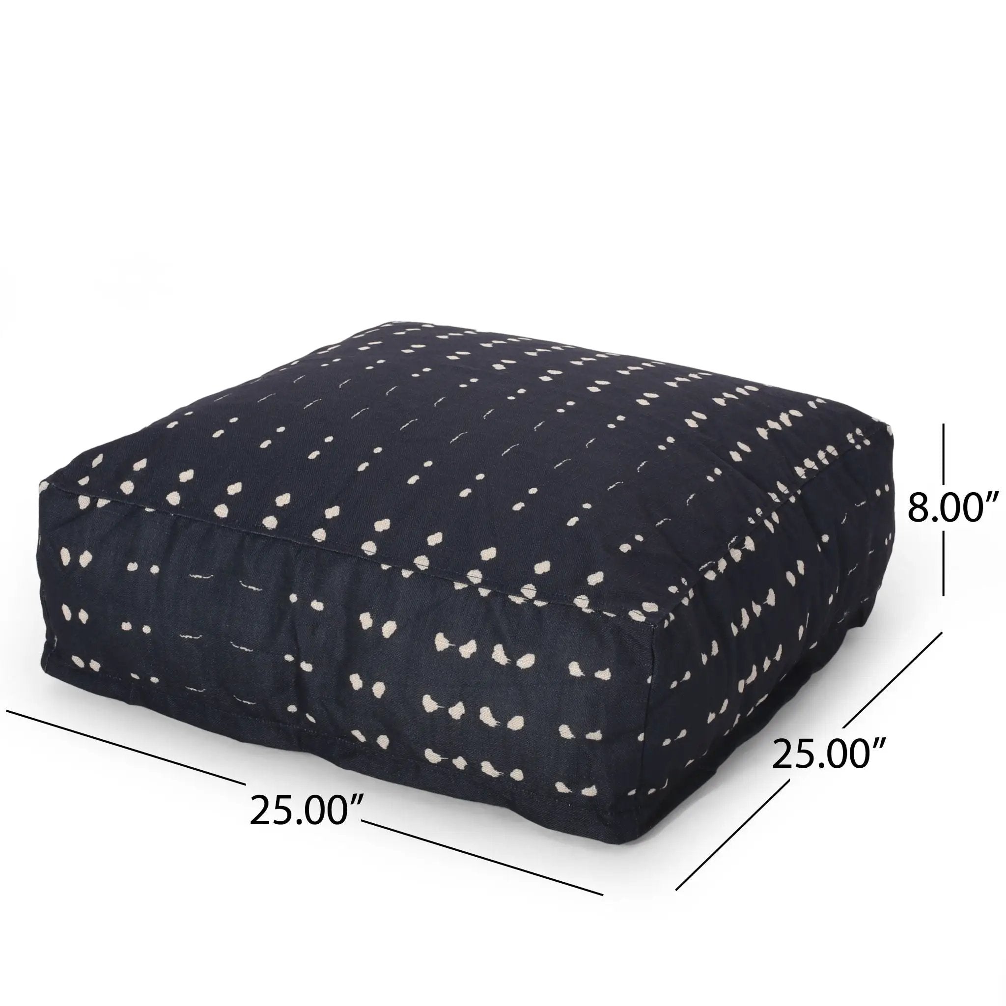 Dalm - Fabric Square Pouf Ottoman With Polystyrene Beads Filling - Dark Blue / White by Unique Piece Furniture