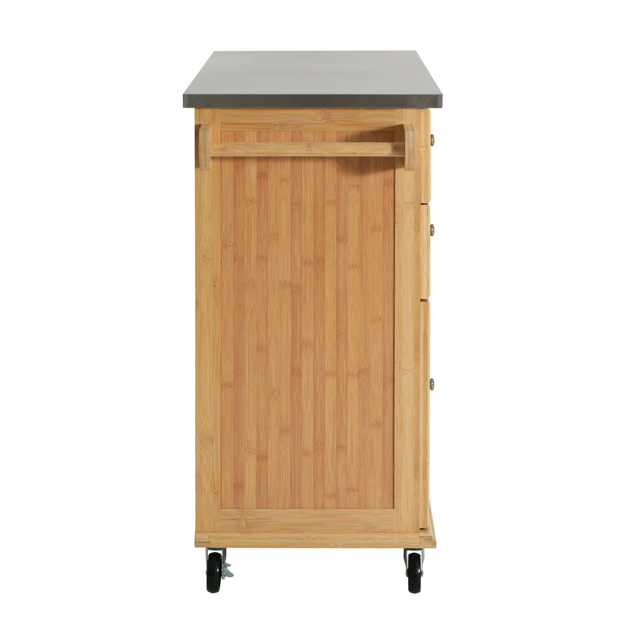 Indoor Bamboo Rolling Kitchen Island with Stainless Steel Top by HouseOfZazla