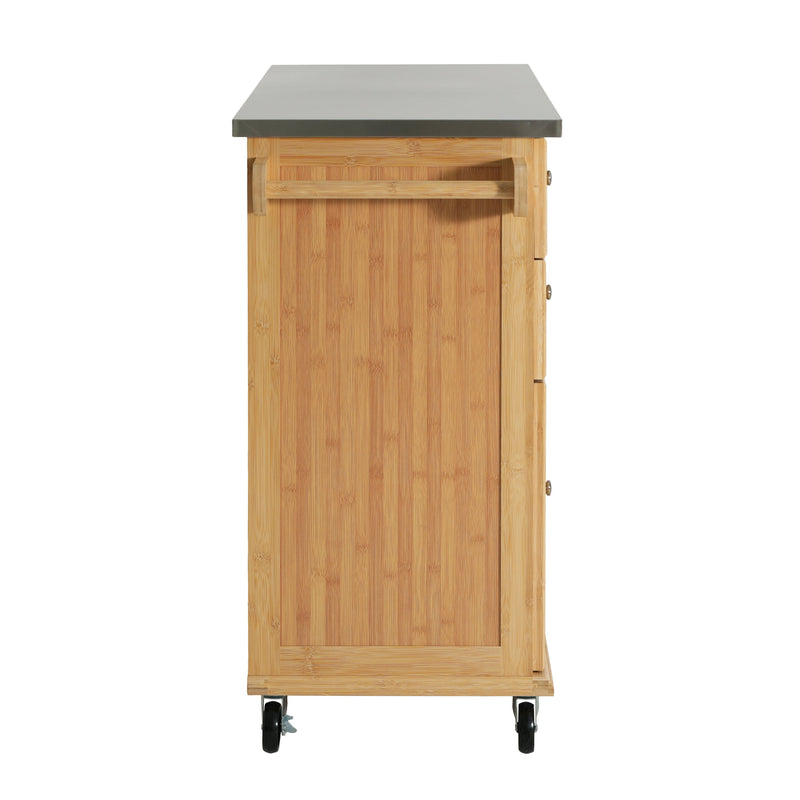 Indoor Bamboo Rolling Kitchen Island with Stainless Steel Top by HouseOfZazla