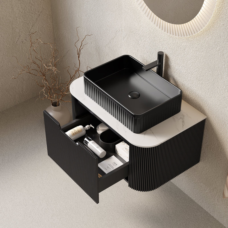DINA 30" Bathroom Vanity & Sink, Floating Curved Edges Storage Cabinet by HouseOfZazla
