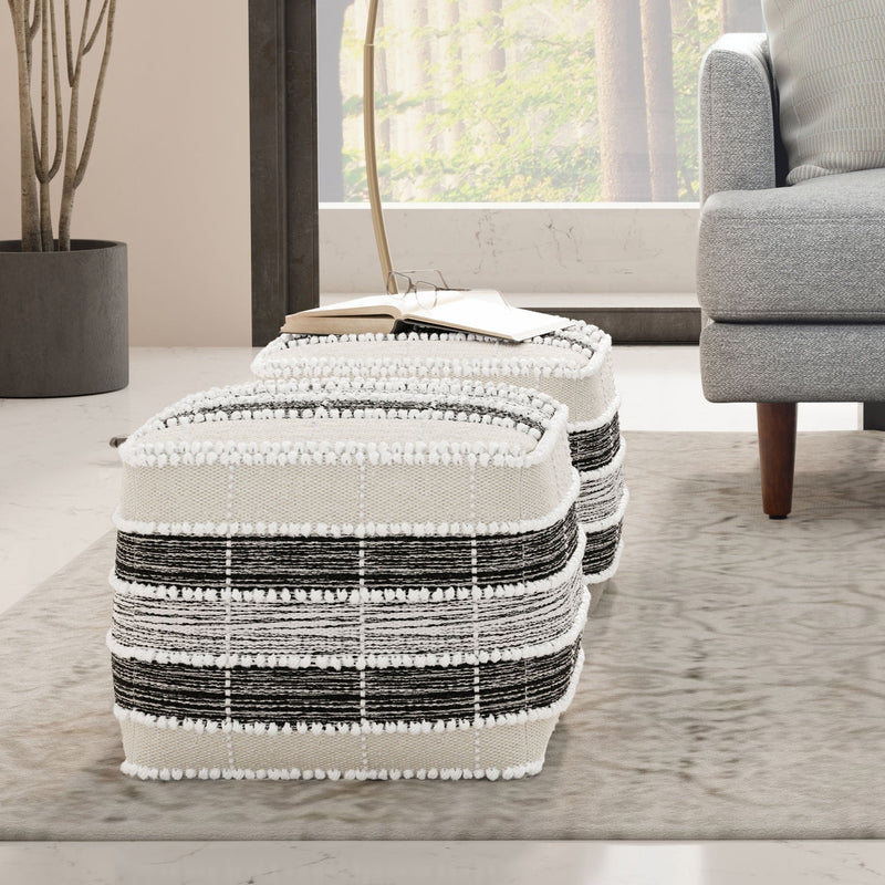 Barley - Square Pouf - White / Beige / Black by HouseOfZazla