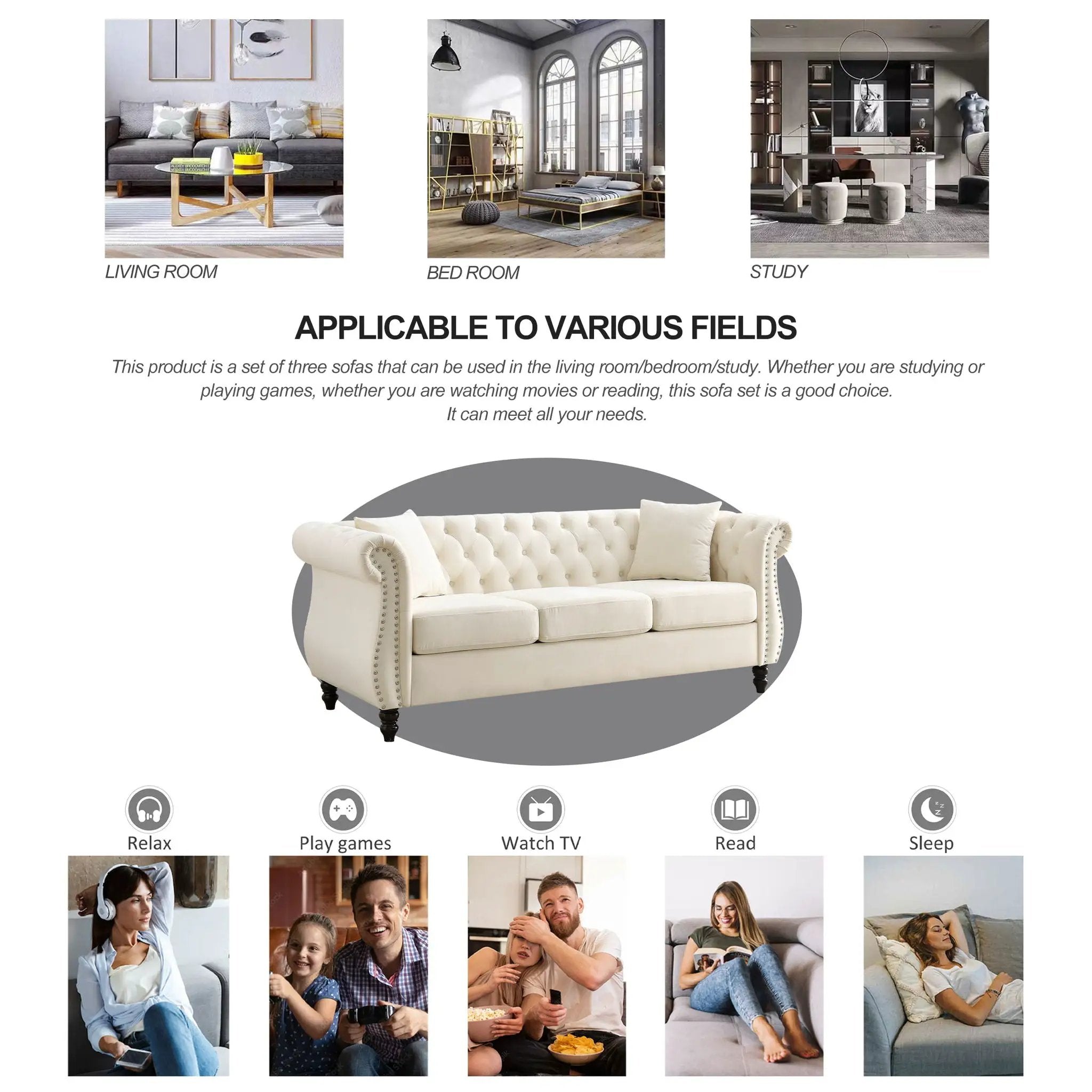 Chesterfield Sofa With Rolled Arms And Nailhead Trim by HouseOfZazla