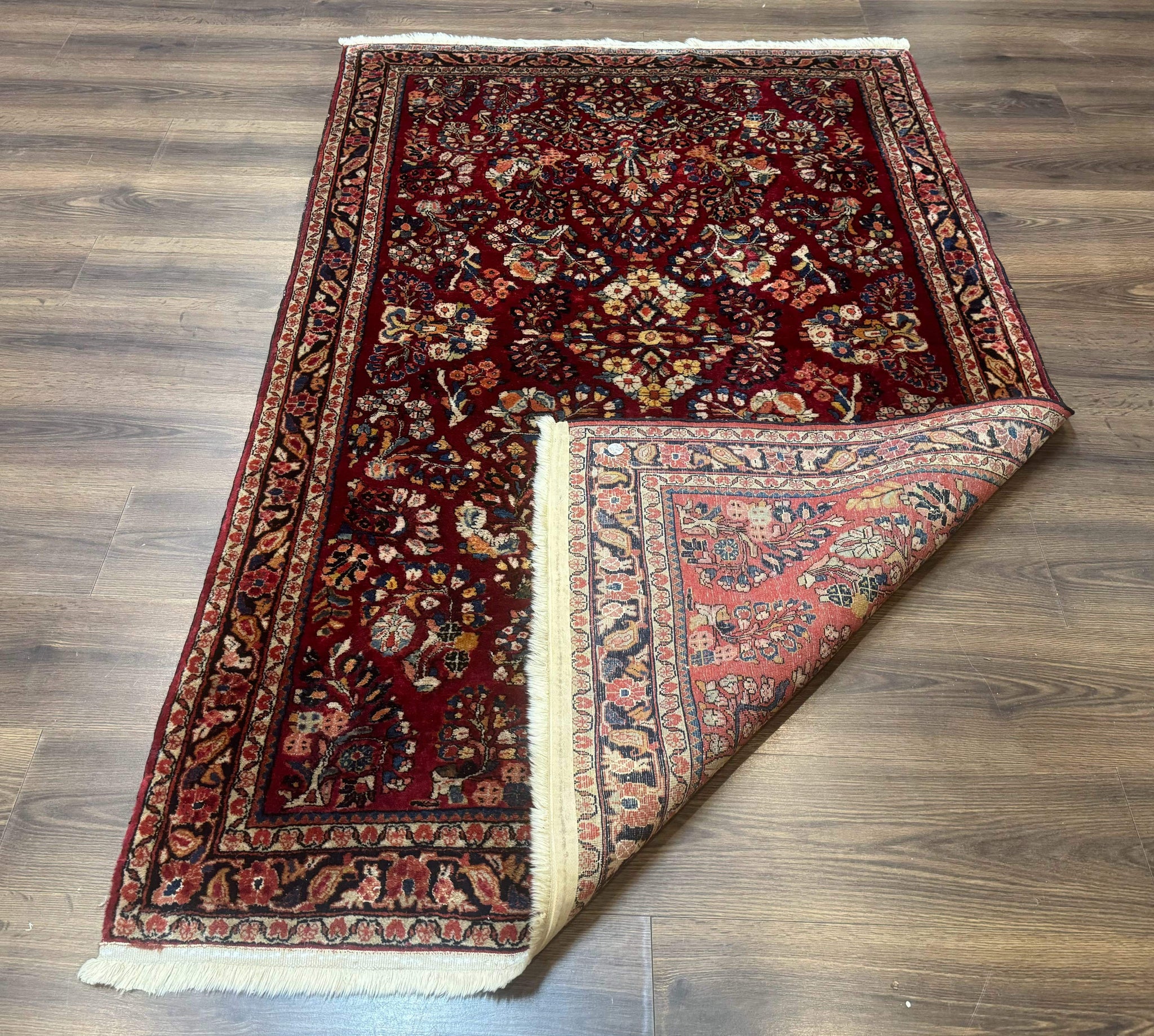 Antique Persian Sarouk Rug 4x6, Floral, Red, Wool Hand Knotted Fine 225 KPSI by Jewel Rugs