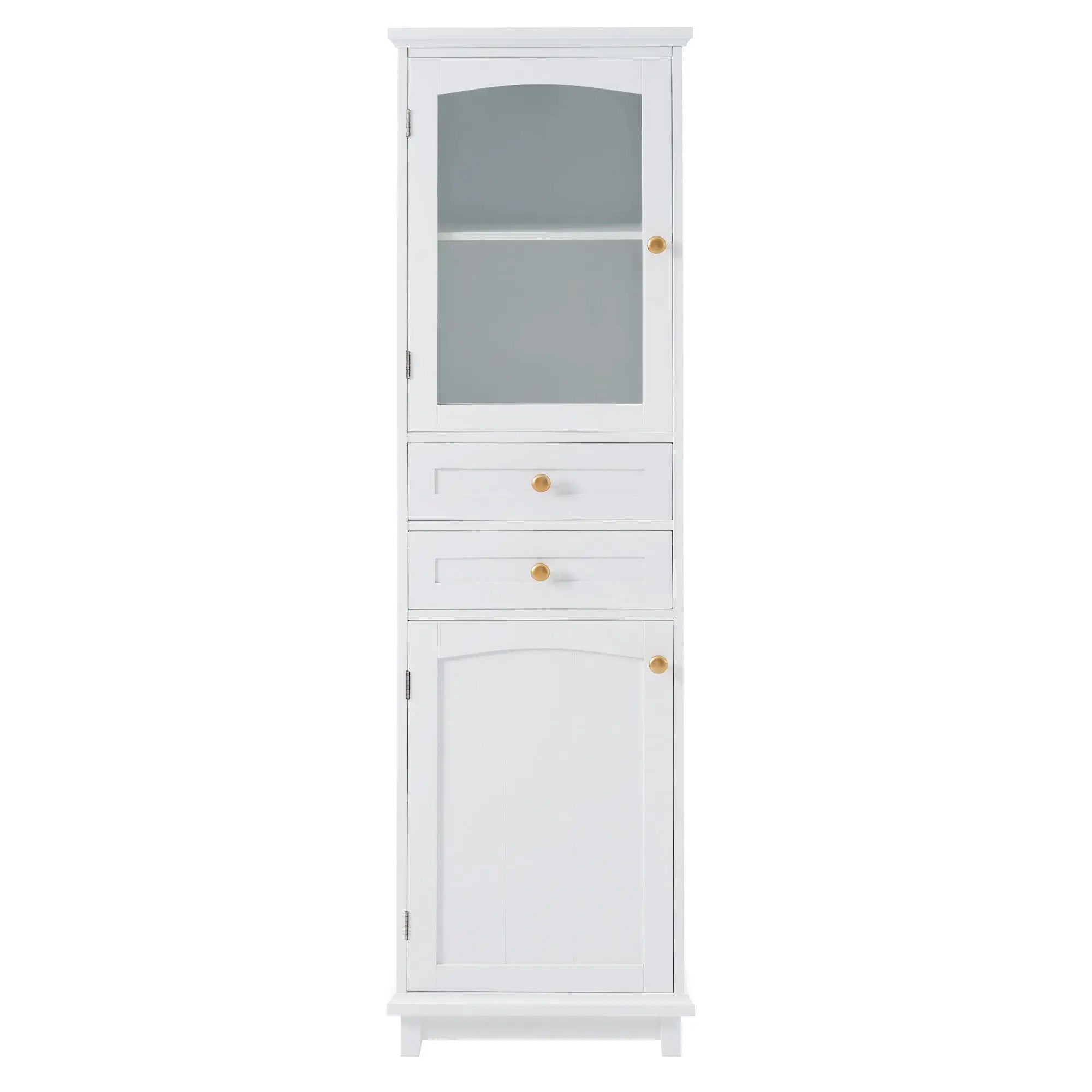 Tall Bathroom Storage Cabinet With Glass Doors, Free-Standing, Two Drawers, And Adjustable Shelves, Board, Painted Perfect For Displaying Your Favorite Items by Unique Piece Furniture