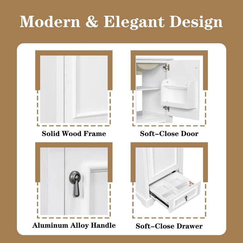 Bathroom Vanity With Sink, Soft Close Door, Adjustable U-Shaped Shelf