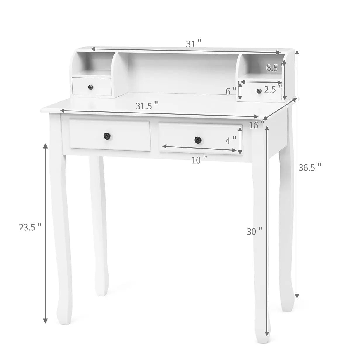 Writing Desk 2-Tier Vanity Desk Computer Desk with 4 Drawers, photo 14 of 24
