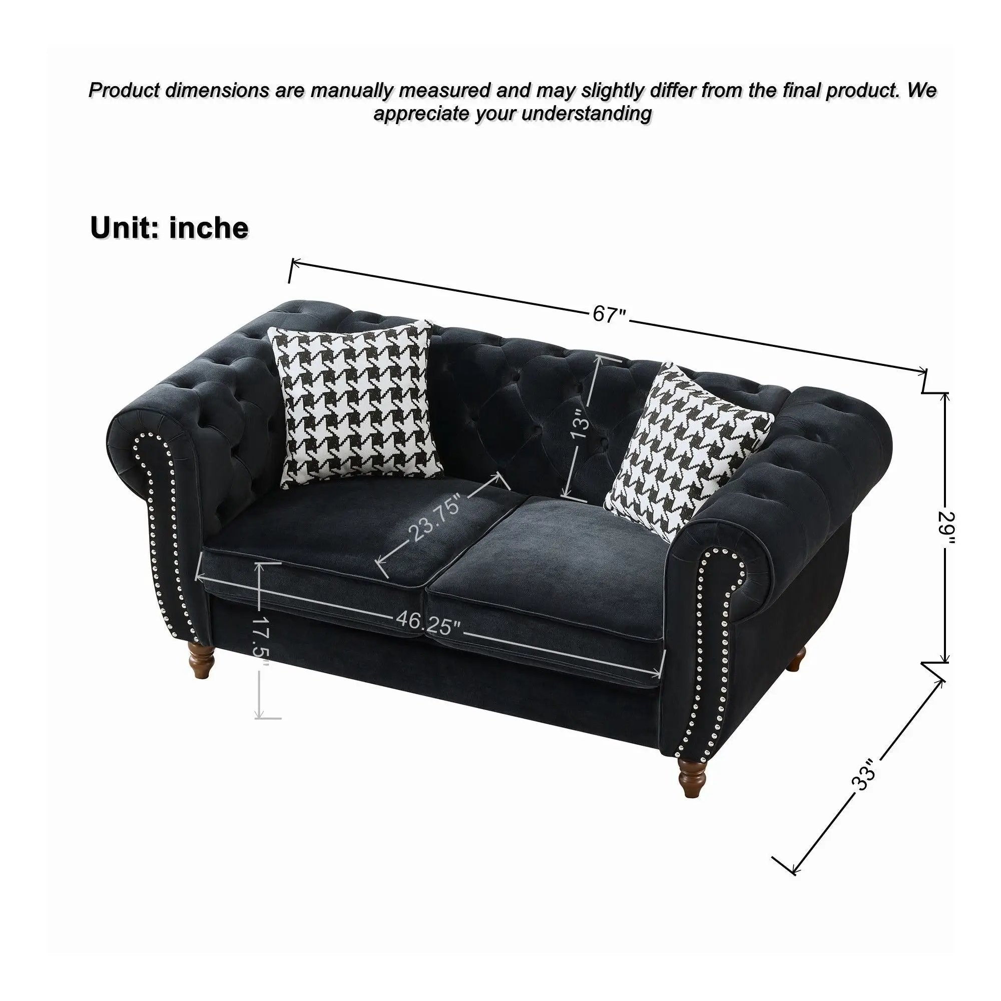 Chesterfield 3 And 2 Seater Upholstery Sofa With Roll Armrest & Nailhead Fabric Couch by Unique Piece Furniture