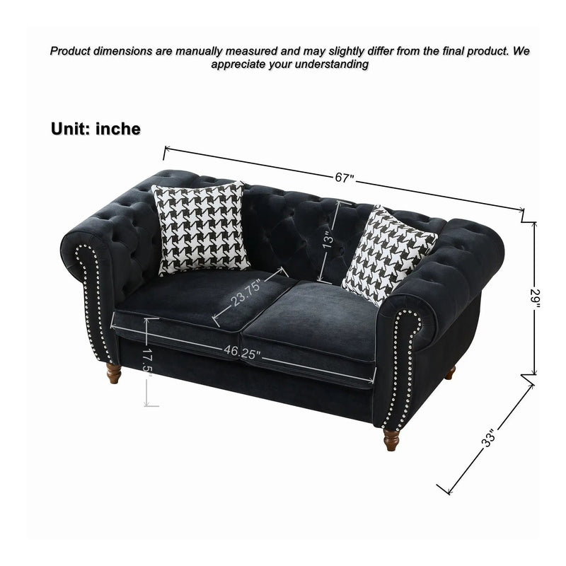Chesterfield 3 And 2 Seater Upholstery Sofa With Roll Armrest & Nailhead Fabric Couch by Unique Piece Furniture