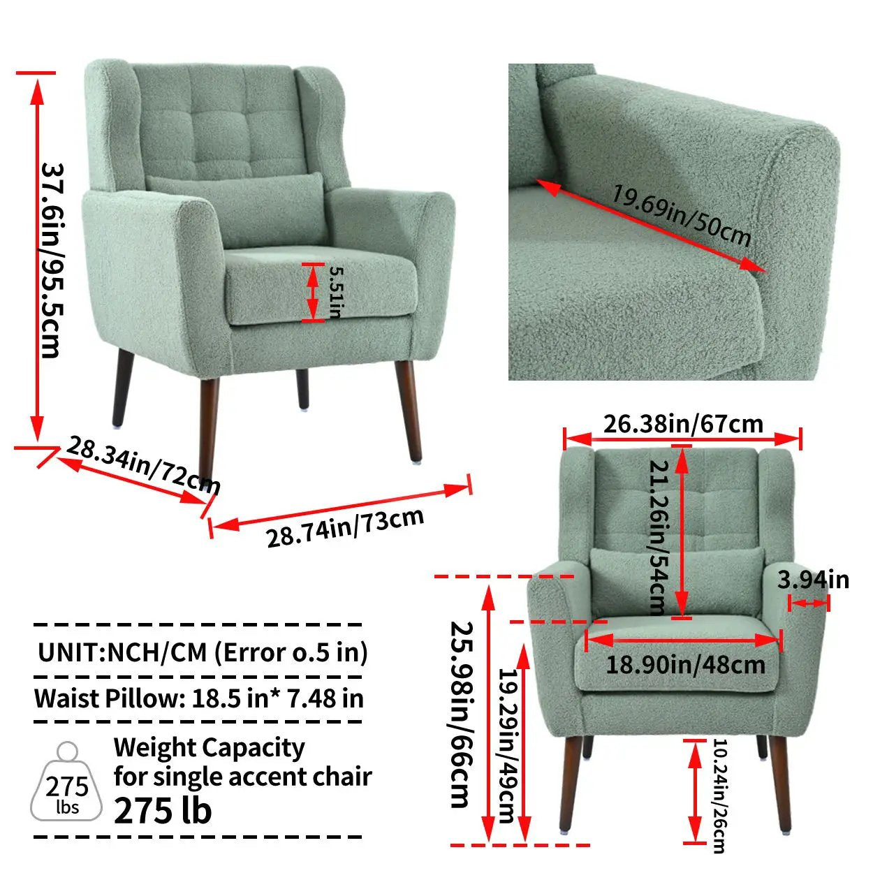 Modern Accent Chair, Teddy Fabric Living Room Chairs Comfy Reading Chair, Mid Century Accent Chair, Lounge Arm Chairs Armchair For Living Room Bedroom - Light Green by HouseOfZazla