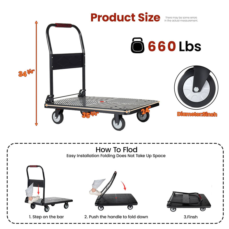35-3/4" Long x 24" Wide Platform Truck - Foldable Handcart by HouseOfZazla