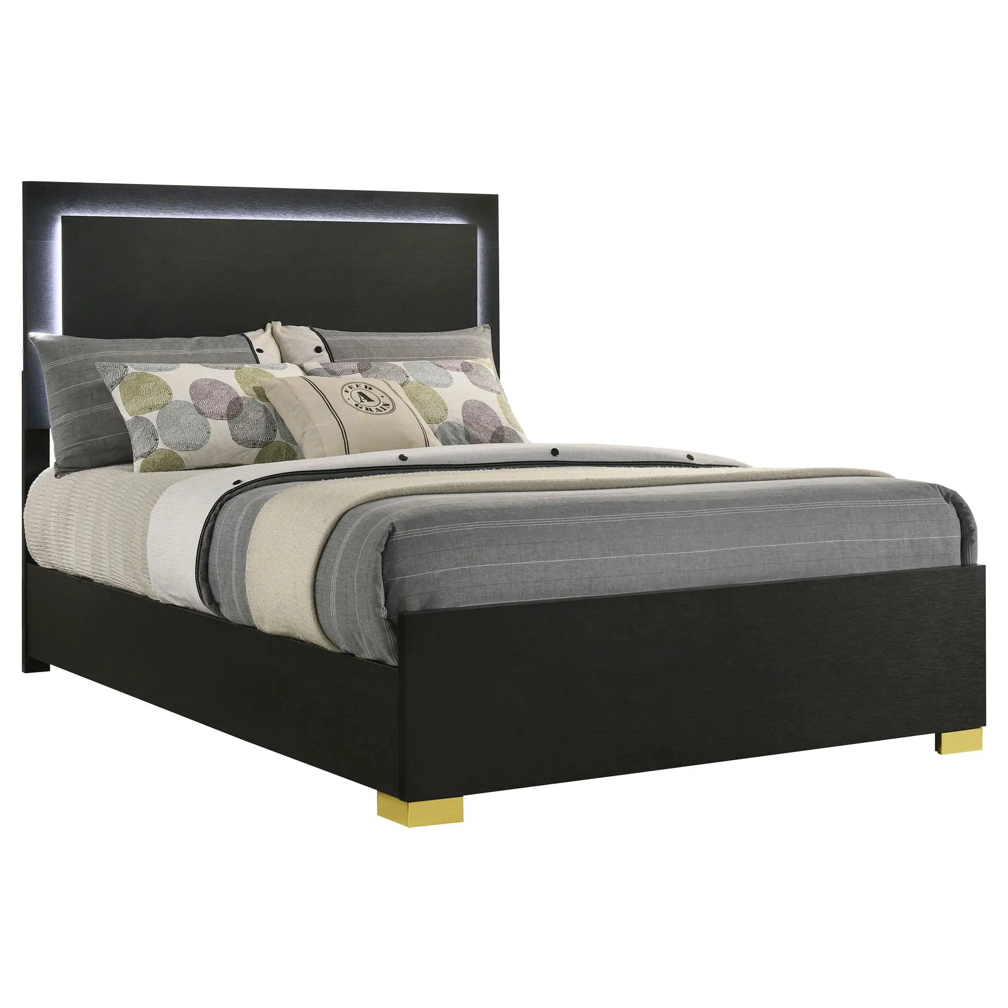Marceline Wood Full LED Panel Bed Black by Unique Piece Furniture