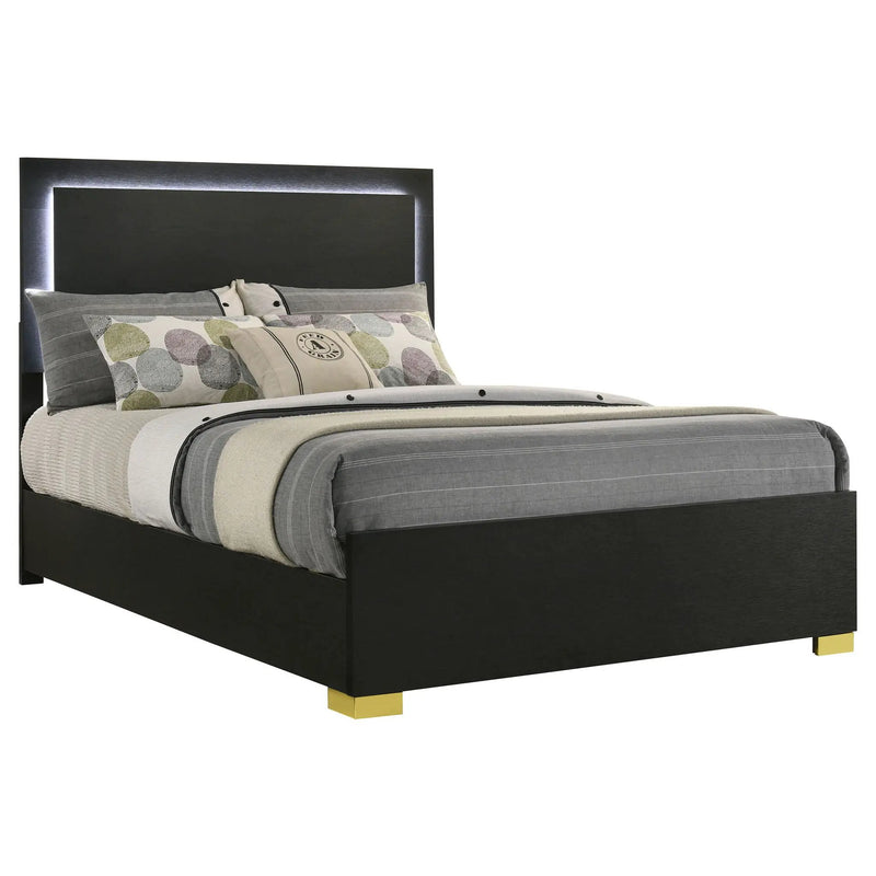 Marceline Wood Full LED Panel Bed Black by Unique Piece Furniture