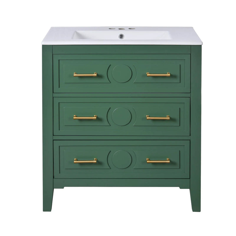 Retro Bathroom Vanity With Sink Combo, Free Standing Single Set With 3 Drawers